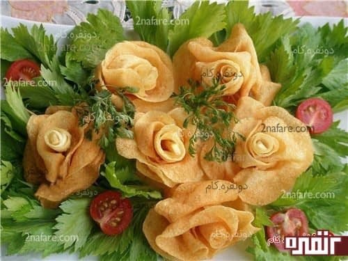 تزیین غذا با سیب زمینی به شکل گل